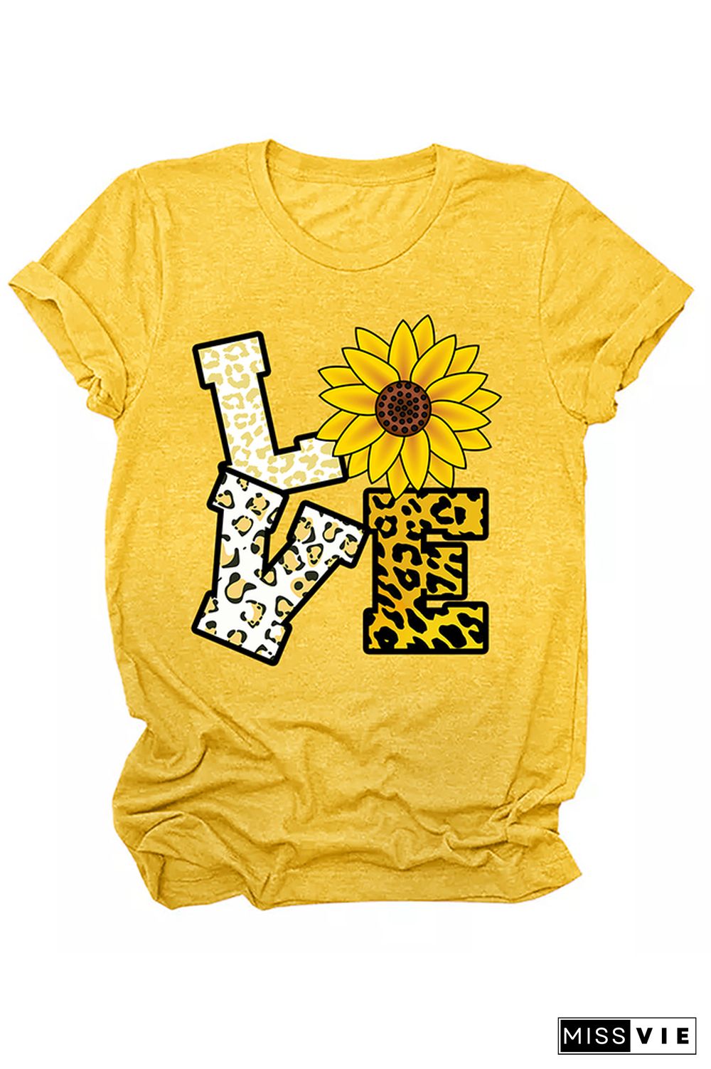 Love and Sunflower Print Graphic Tees for Women Wholesale Short Sleeve T shirts Top