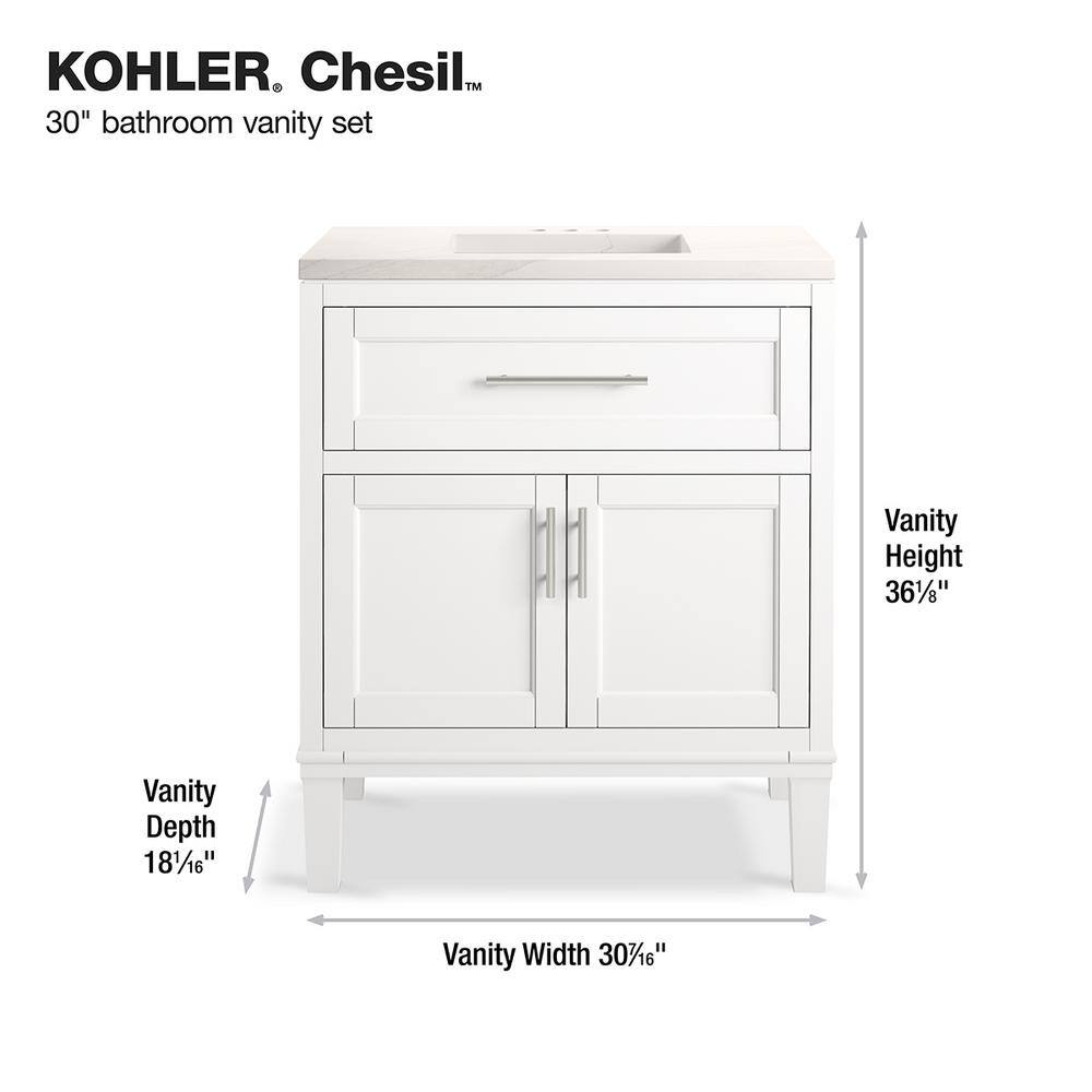 KOHLER Chesil 30 in. W x 18.89 in. D x 36.14 in. H Bathroom Vanity in White with Bianco Bella Top R35903-ASB-0