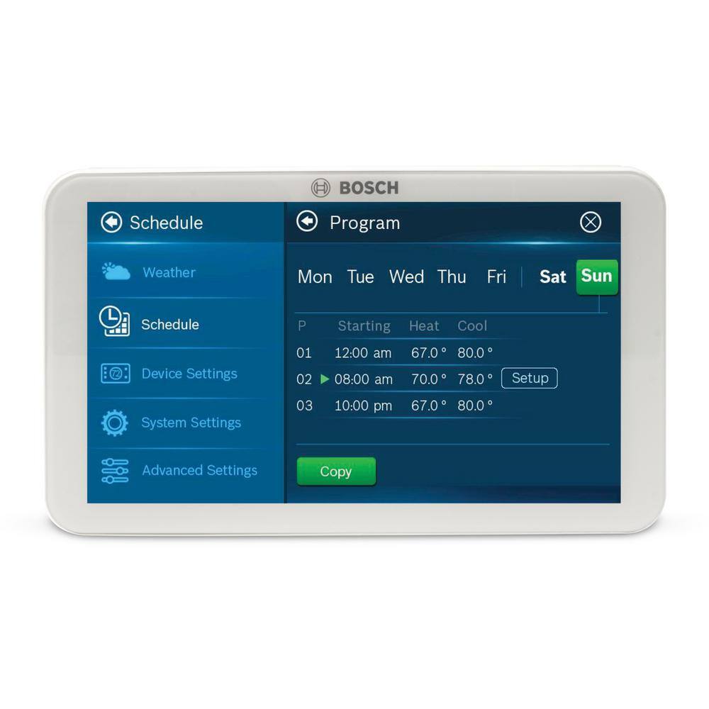 Bosch BCC100 Connected Control 7-Day Wi-Fi Internet 4-Stage Programmable Color Touchscreen Thermostat with Weather Access BCC-100