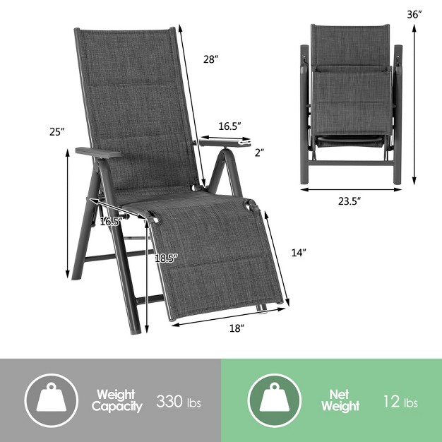 Tangkula 2pcs Outdoor Cotton padded Lounge Chair Portable Folding Lounge Chair W 7 Adjustable Positions