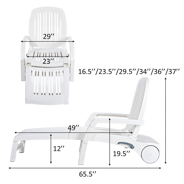 Tangkula 2 Pcs Patio Lounge Chair Chaise Recliner Adjustable Backrest All Weather For Outdoor amp indoor Wheels White