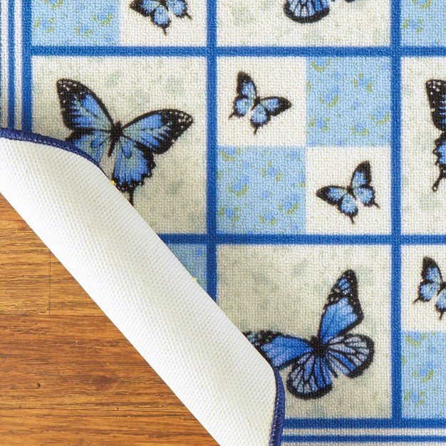 Collections Etc Blue Butterfly Floral Patchwork Accent Rug