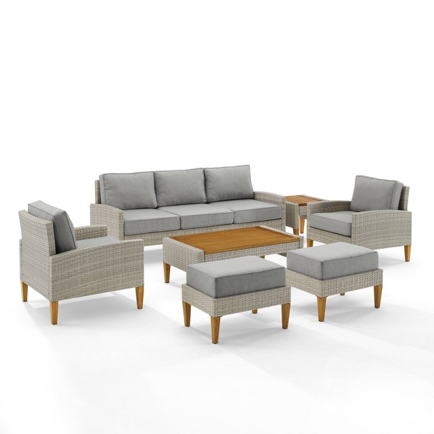 Capella 7pc Outdoor Wicker Sofa Set Gray Crosley