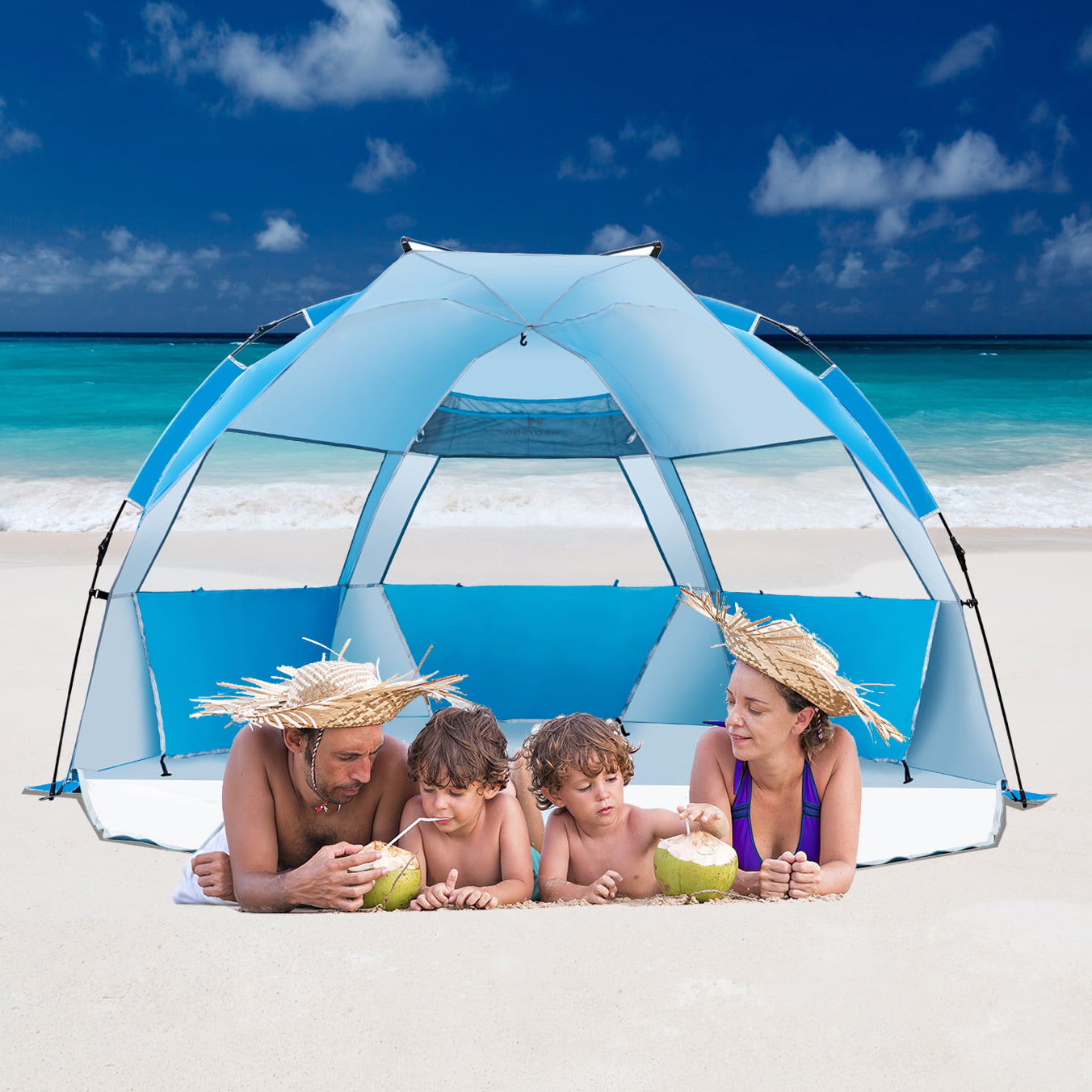 Outdoors Easy Up Beach Cabana Tent Sun Shelter， Deluxe Large for 4 Person