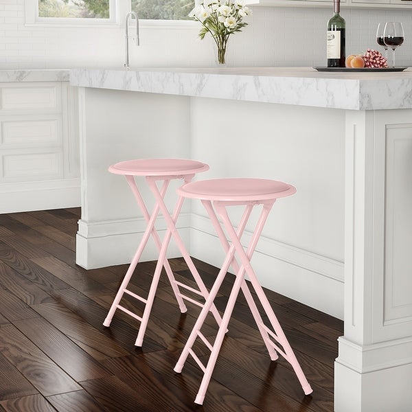 24-Inch Round Steel Pink Collapsible Stool， 2-Pack