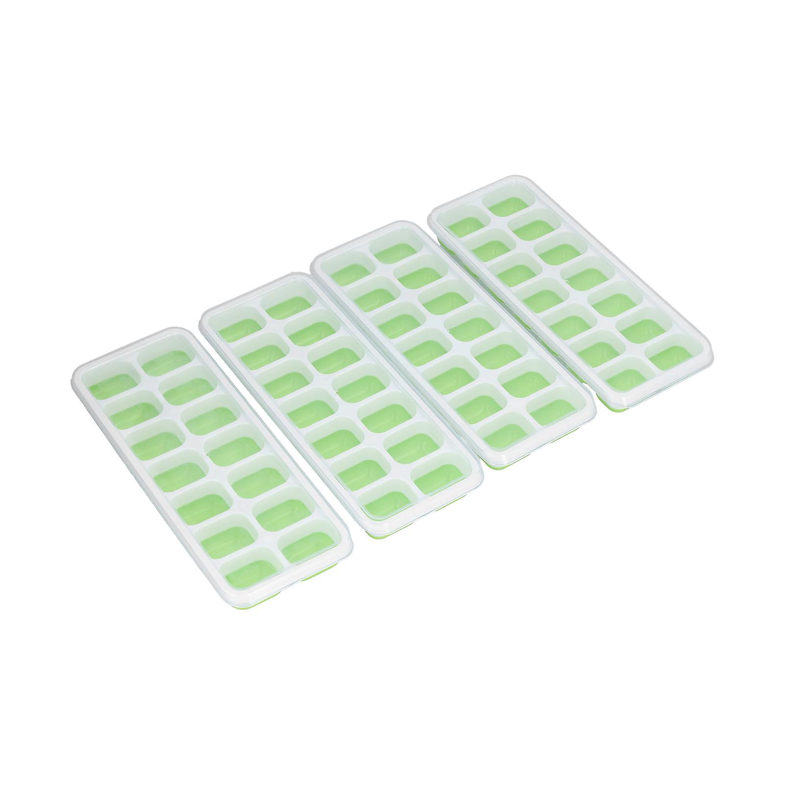 4 Pcs Silicone Ice Cube Trays， 14 Grids Easy To Demould Square Ice Cubes Maker Durable Reusable Ice Mold Cake Mold With Lid For Whiskey， Wine[green]