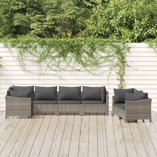 vidaXL Patio Furniture Set 7 Piece Sofa Set with Cushions Gray Poly Rattan   Tropical   Outdoor Sofas   by vidaXL LLC  Houzz