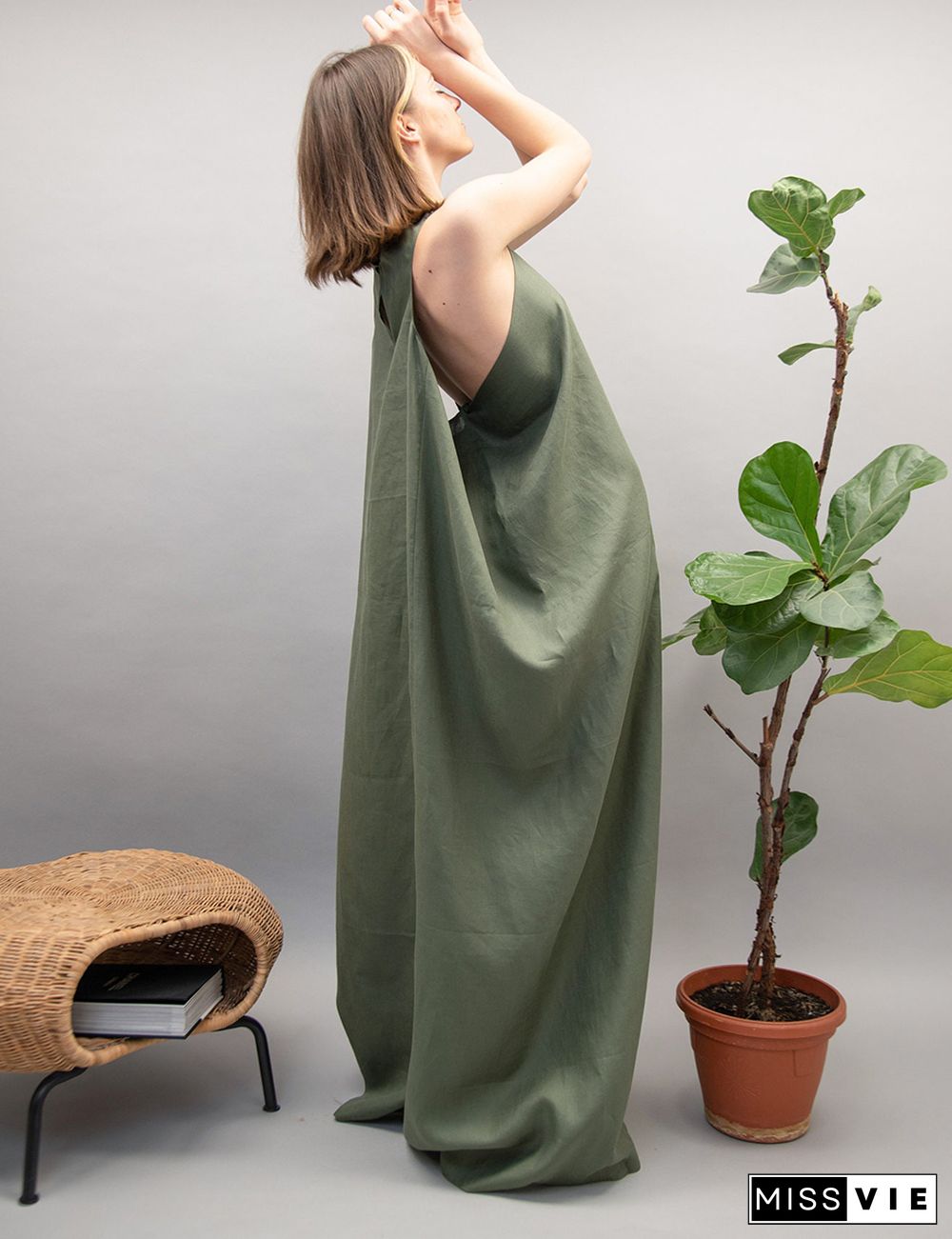 Casual Green Kaftan Dress