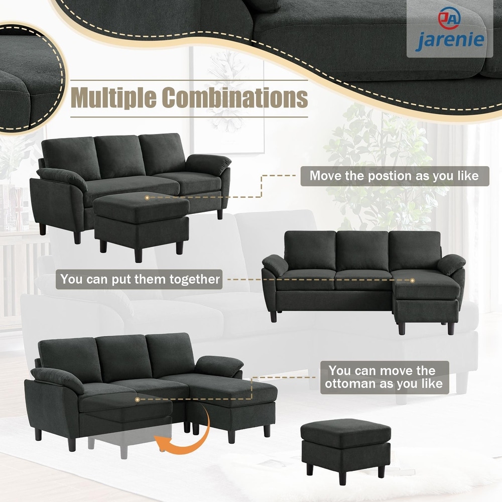 Modern Sectional Sofa Couch L Shaped with Removable Armrest  Convertible Couch with Reversible Ottoman for Living Room