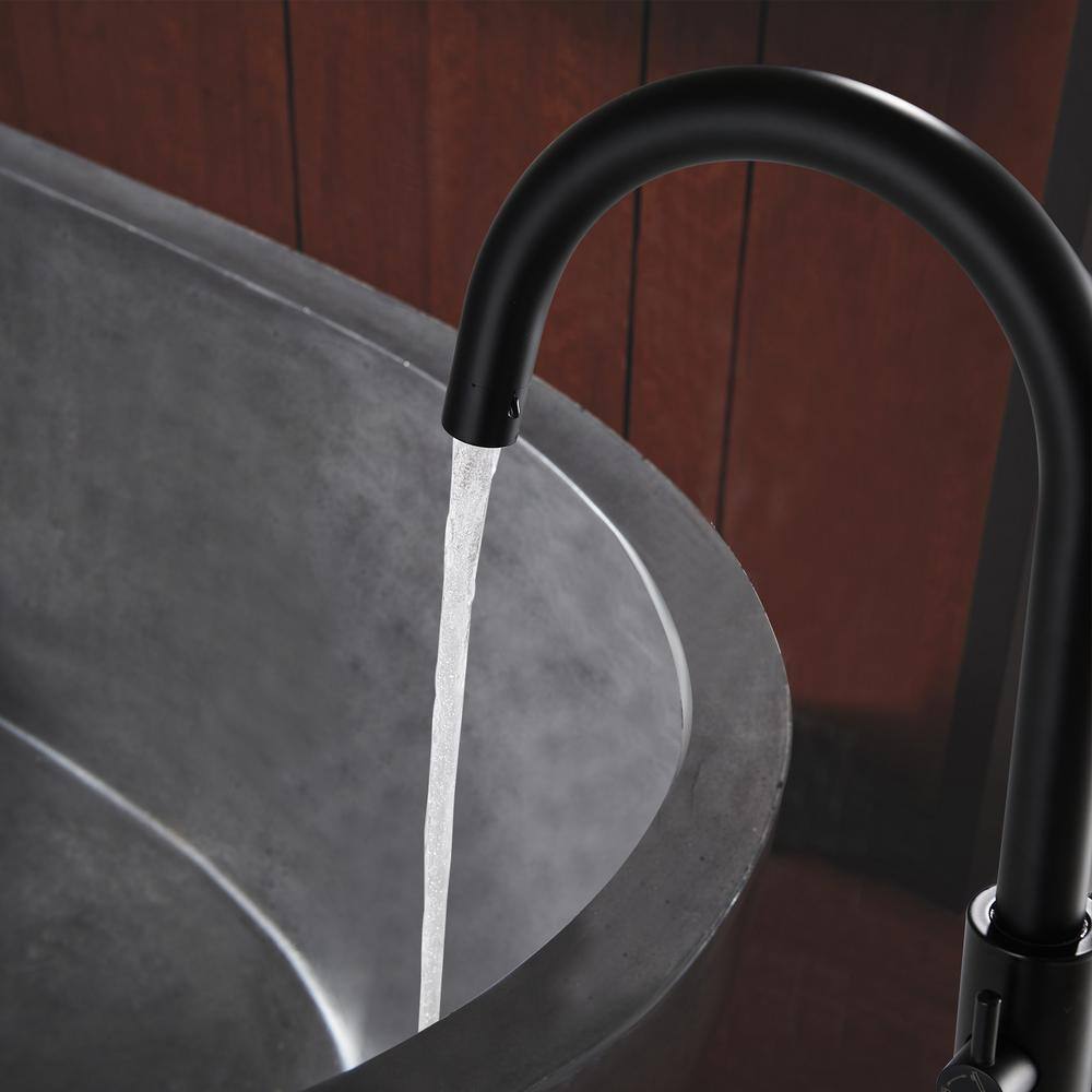 Miscool Forest 2-Handle Floor-Mount Roman Tub Faucet with Round Hand Shower in Matte Black SHMSH10C515MBL