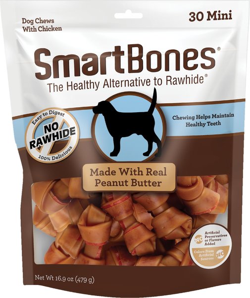 SmartBones Peanut Butter Mini Chews Dog Treats， 30 count