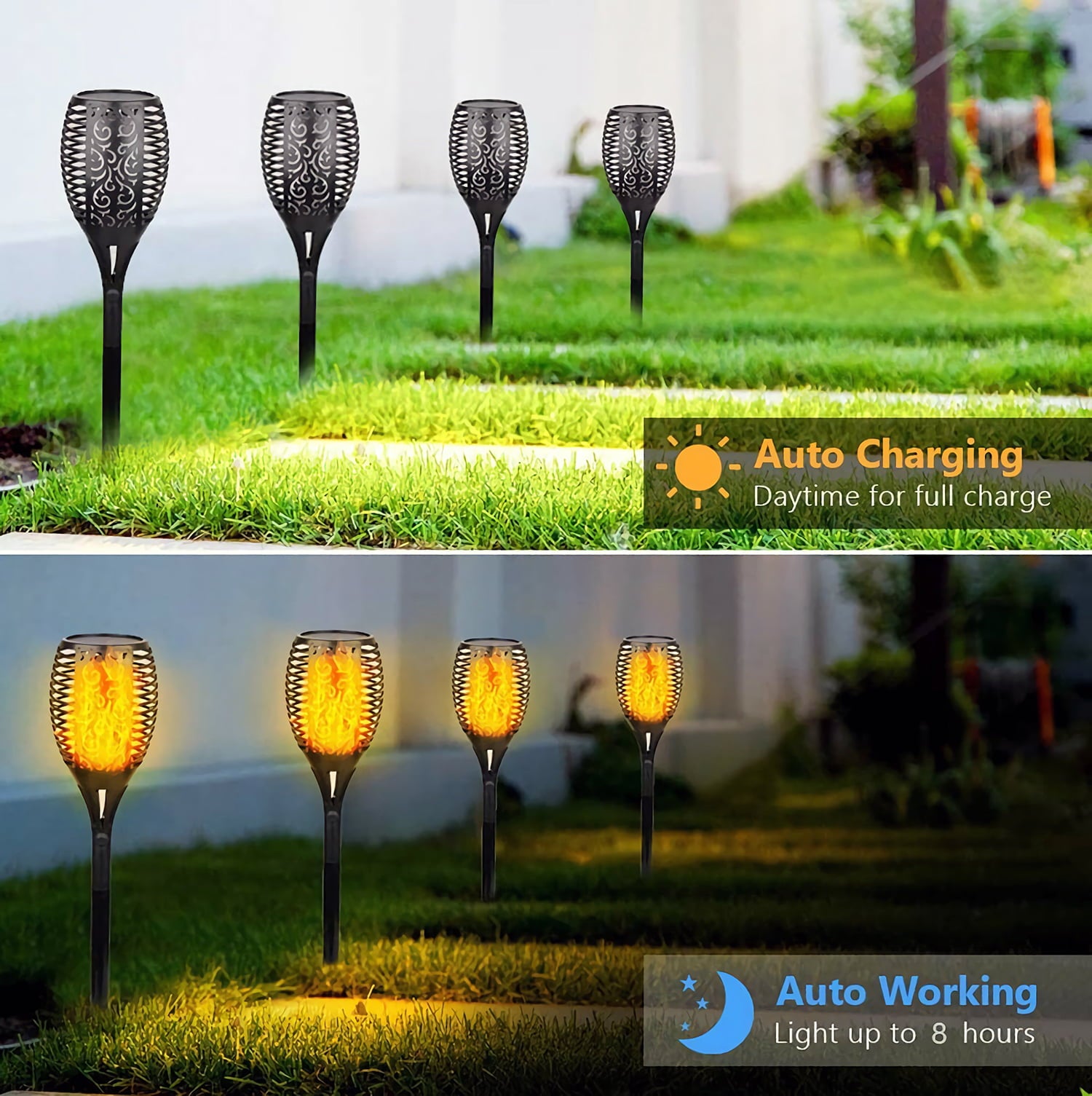 Sowaz Solar Lights Waterproof Flickering Flames 12 LED Outdoor Solar Landscape Decoration Pathway Garden Patio Driveway 6 units