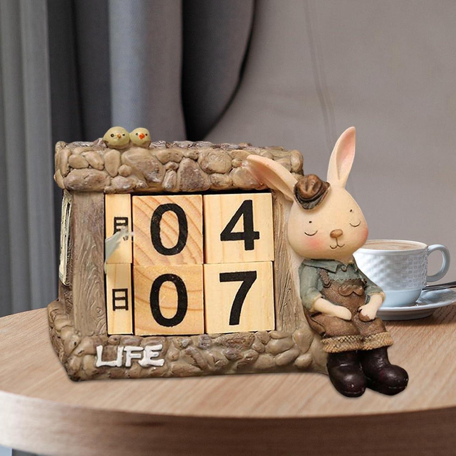 Wooden Daily Calendar， Rabbit Date Display， Reusable Desk Calendar Blocks For Cafe， Restaurant， Home Decor， Girl Dressed Up As A Rabbit-b