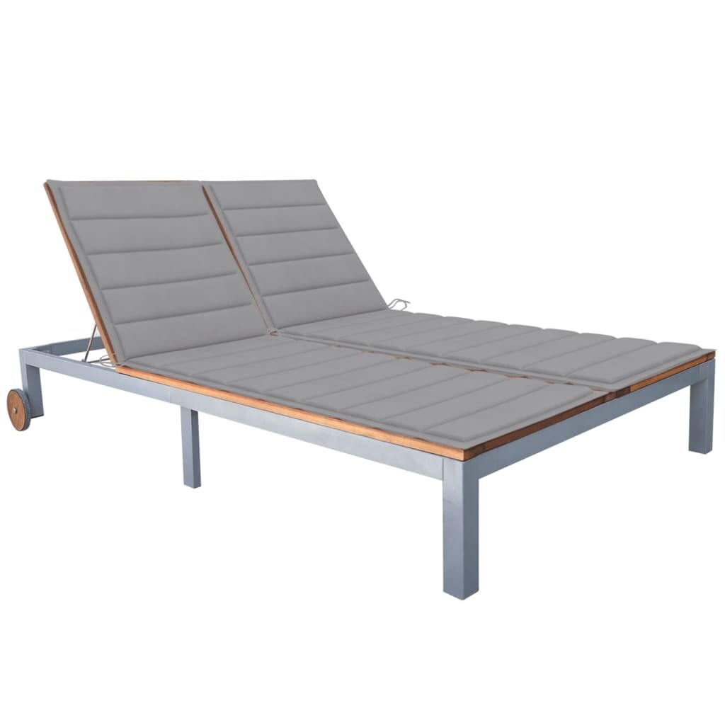 2-Person Sun Lounger with Cushion Solid Acacia Wood and Steel