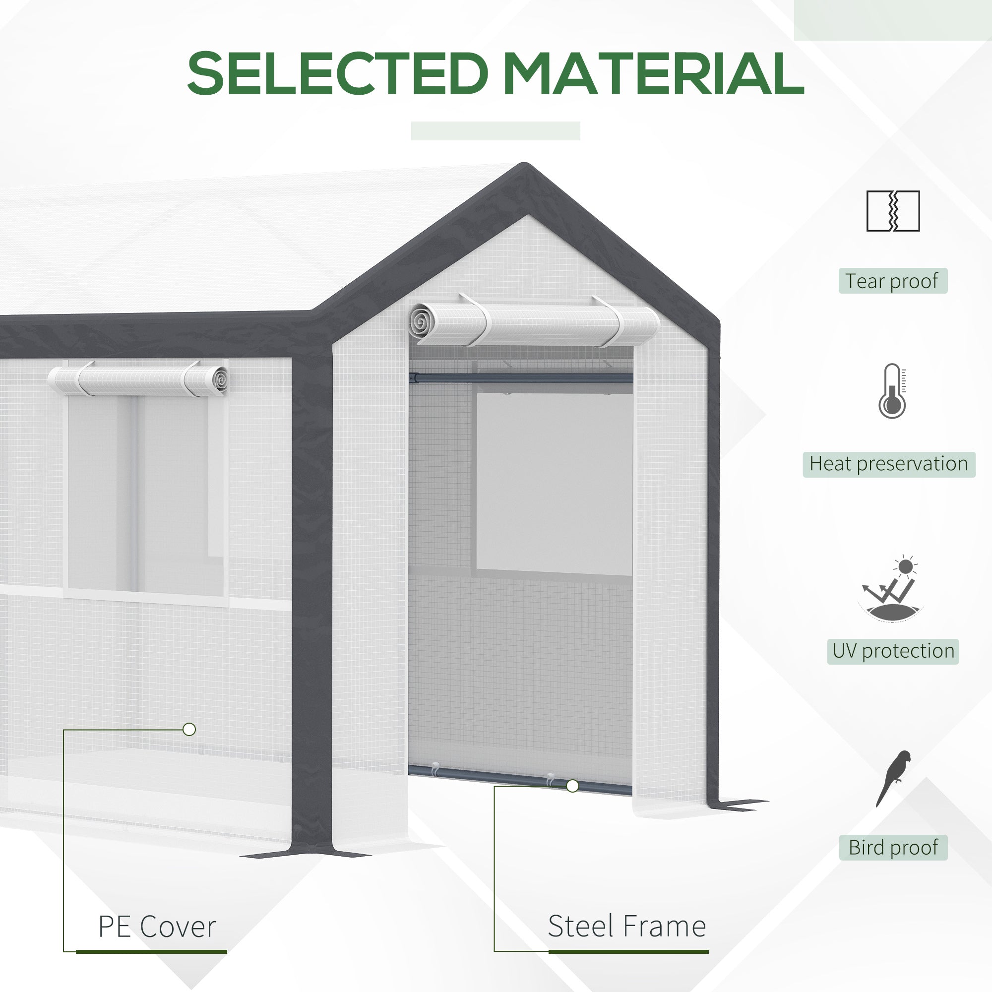 Outsunny Walk-in Garden Greenhouse Fully Enclosed with Extra Thick Steel Tubing, 4 Windows (plus screens), and 2 Zippered Doors for a Perfect Garden Haven, White