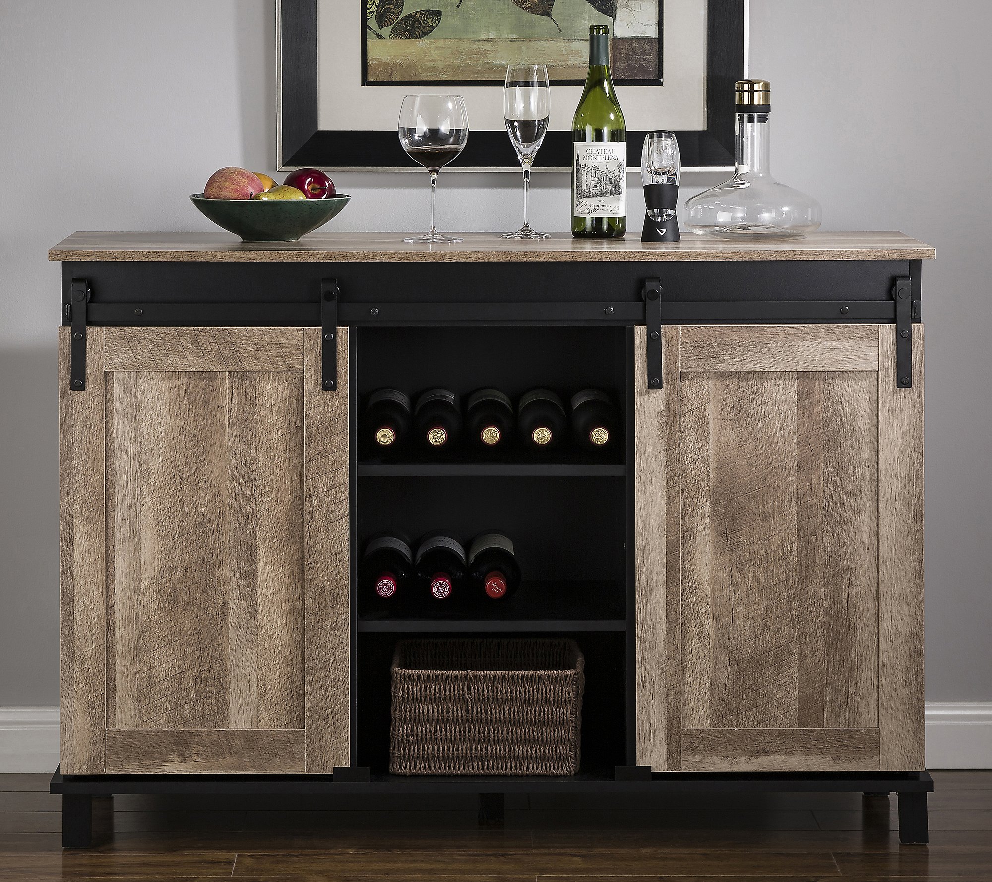 Glitzhome Modern Industrial Black Serving Sideboard Table