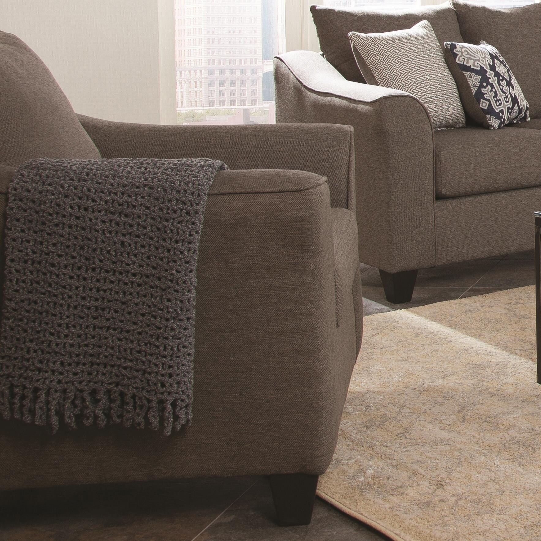 Transitional Fabric and Wood Chair With Flared Arms， Light Gray