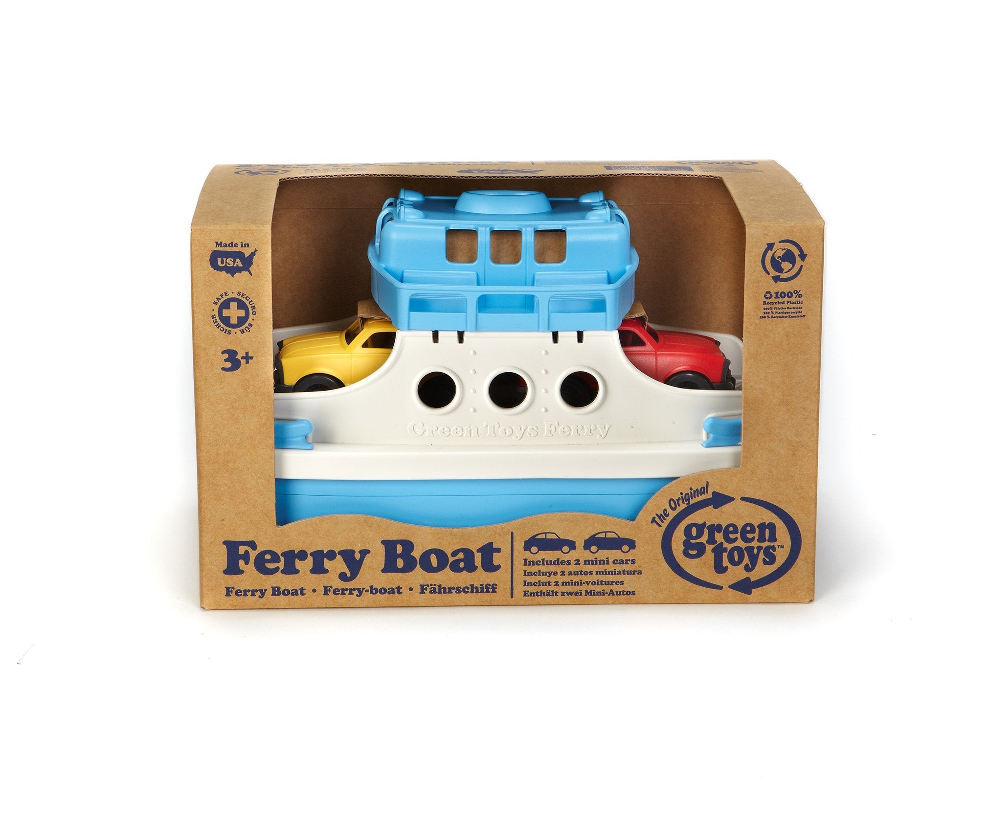 Green Toys Ferry Boat with Mini Cars Bathtub Toy， Blue/White Standard