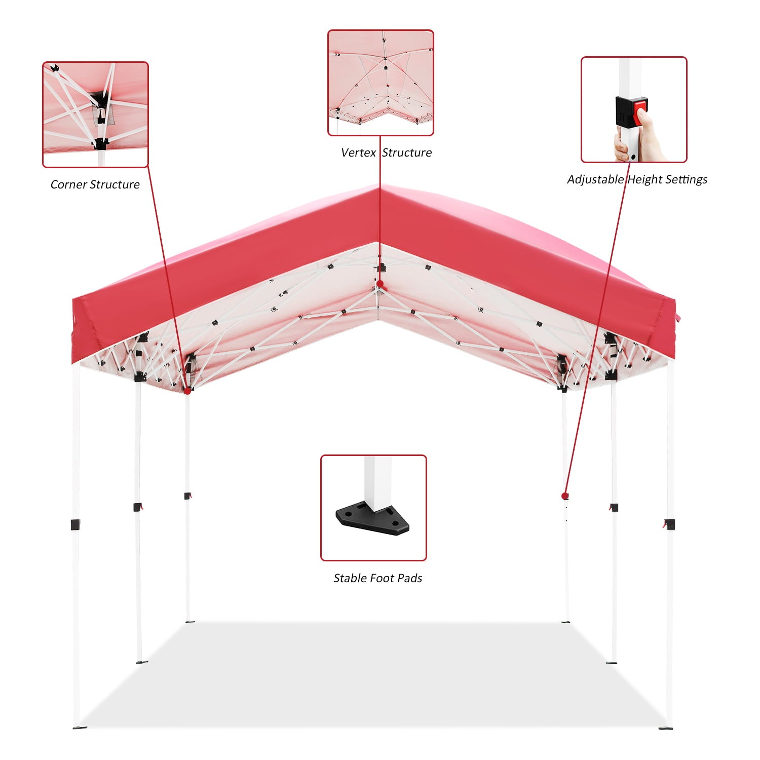 Outdoor Basic 10' x 10' Pop up Canopy Tent Outside Canopy, One Push Tent Canopy with Wheeled Carry Bag, Extra 8 Stakes and 4 Ropes, Red