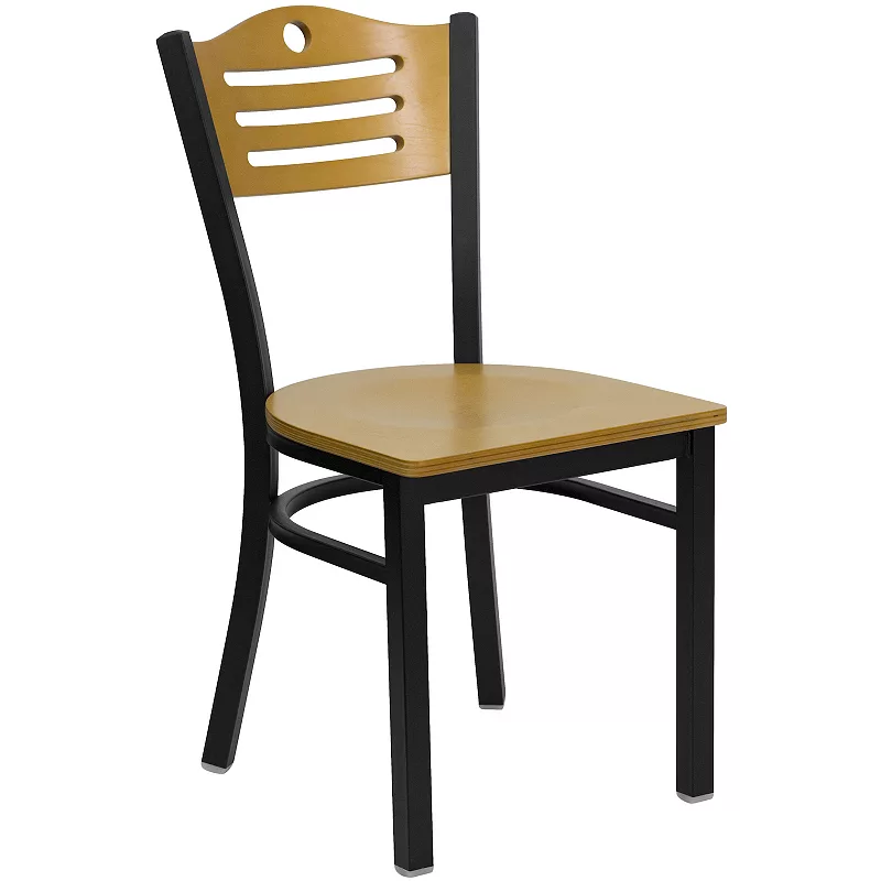 Emma and Oliver 30'' Square Laminate Table Set with 4 Wood Slat Back Metal Chairs