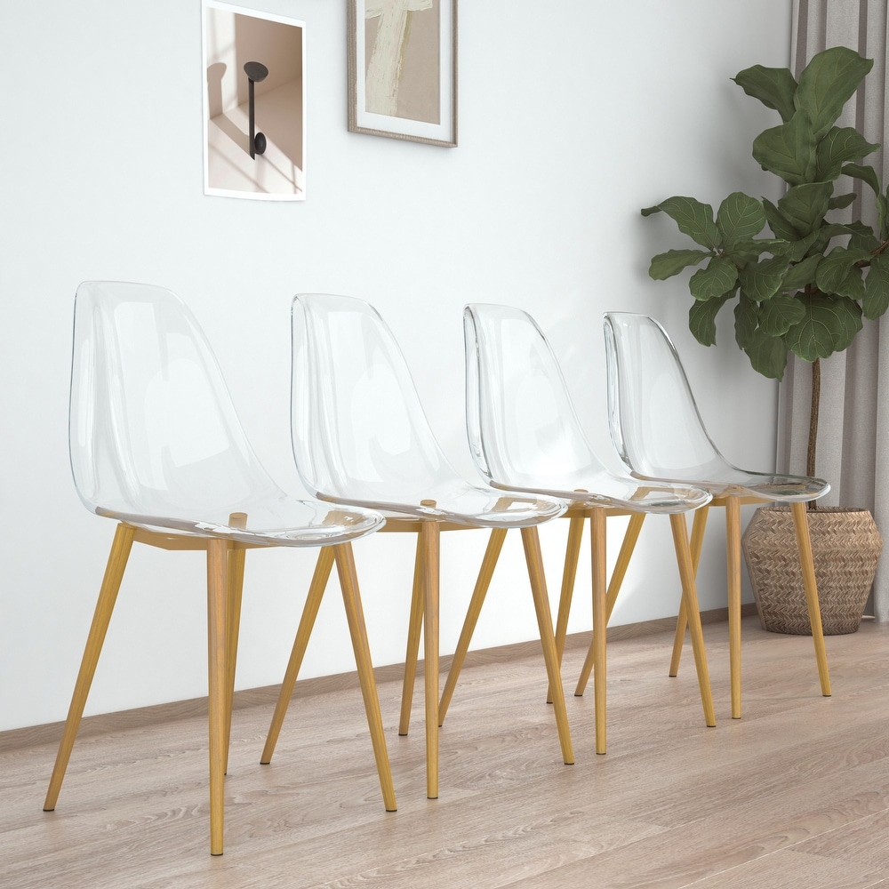 Modern simple transparent dining chair armless crystal chair creative makeup stool negotiation chair Set of 4