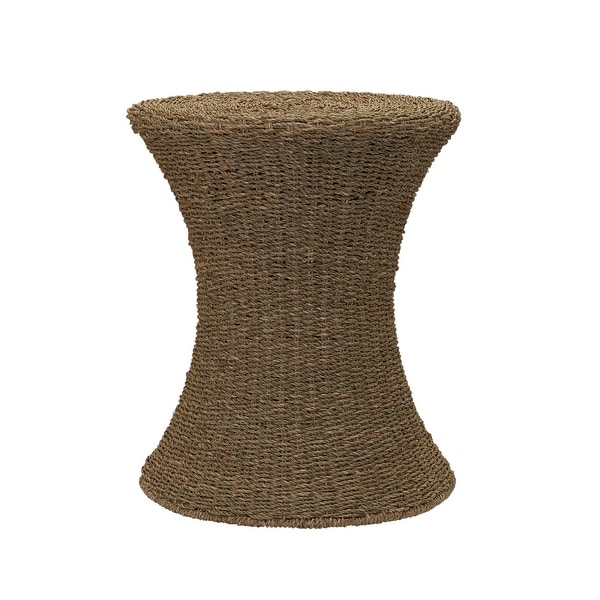 Stained Water Hyacinth Wicker Stool， Handwoven Wicker Braid with Sturdy Metal Frame， Lightweight Hourglass Profile