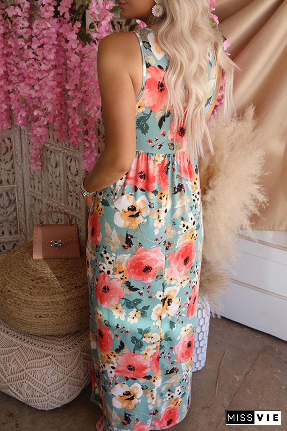 Sleeveless Ruffle Floral Print Maxi Dress