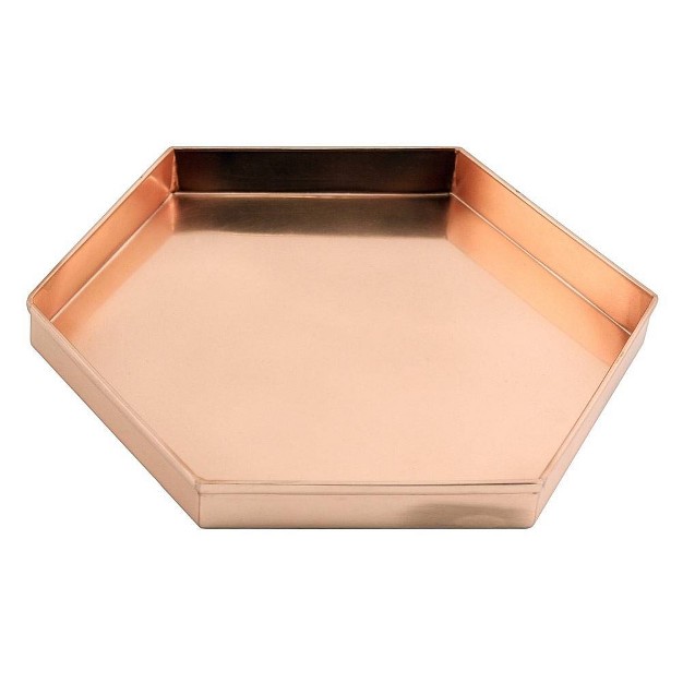 3pc Decorative Hexagonal Stainless Steel Trays Copper Plated Finish Achla Designs