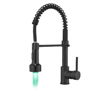 GIVING TREE Single-Handle Spring Spout Pull Out Sprayer Kitchen Faucet with LED Light in Matte Black HDLTQA0004