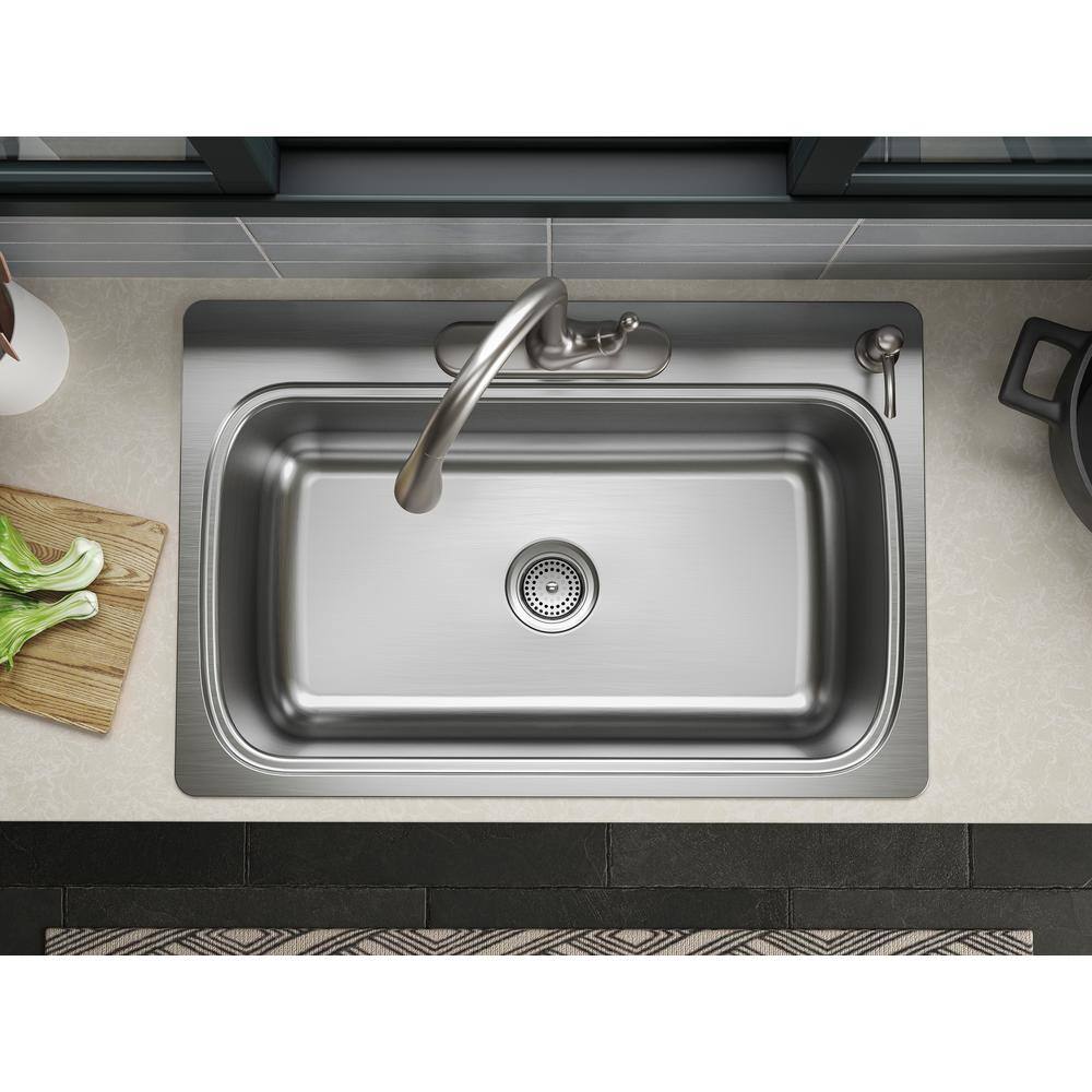 KOHLER Verse 33 in. Drop-in Single Bowl 18 Gauge Stainless Kitchen Sink with 4 Faucet Holes K-RH20060-4-NA