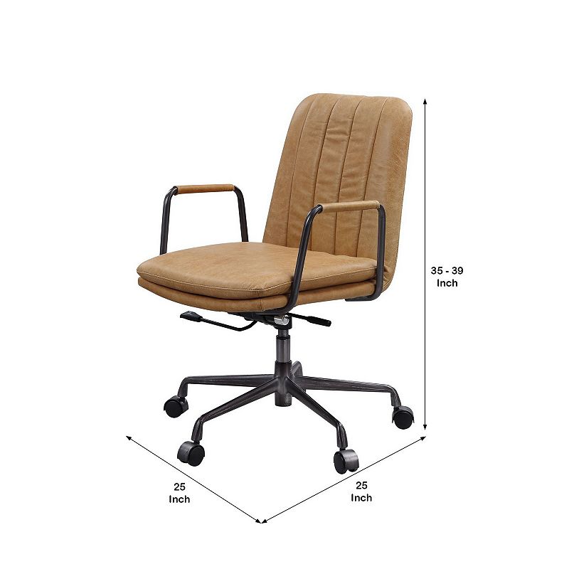 Office Chair with Channel Tufting， Rum and Black