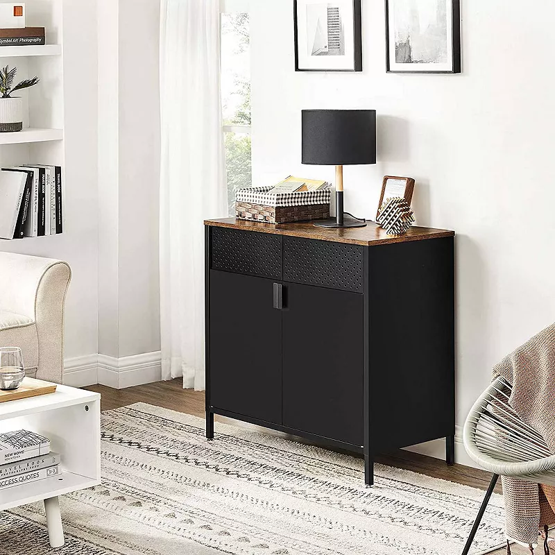 Storage Sideboard， With Adjustable Shelves， Floor Storage Cupboard， Steel Frame