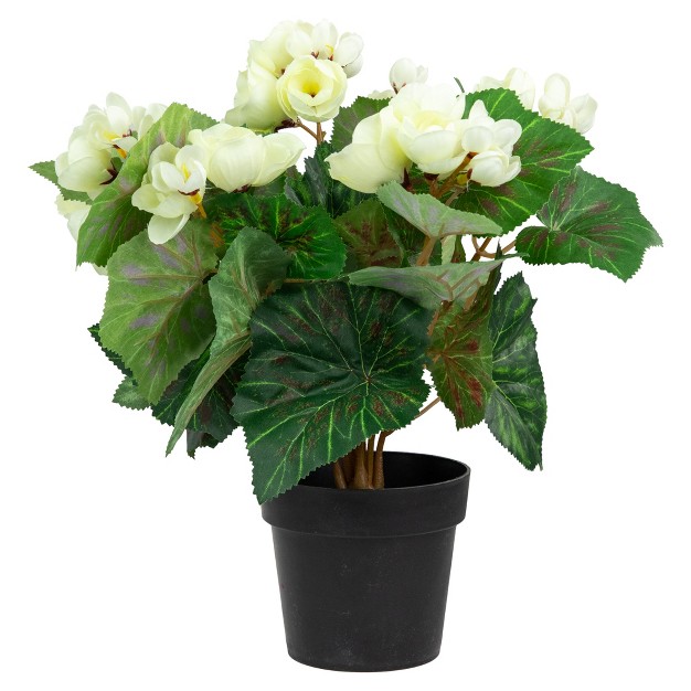 Cream Potted Silk Begonia Spring Artificial Floral Arrangement