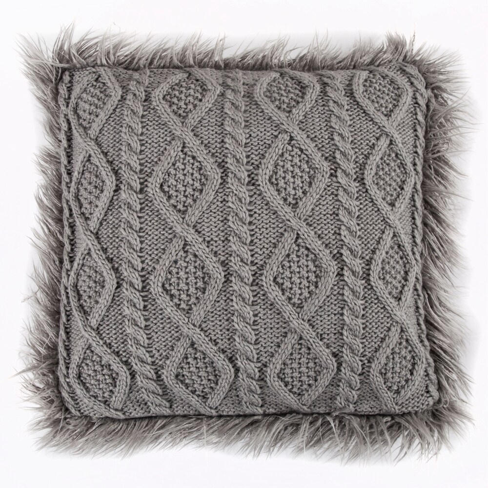 Hiend Accents Nordic Cable Knit   Mongolian Fur Throw Pillow  18\
