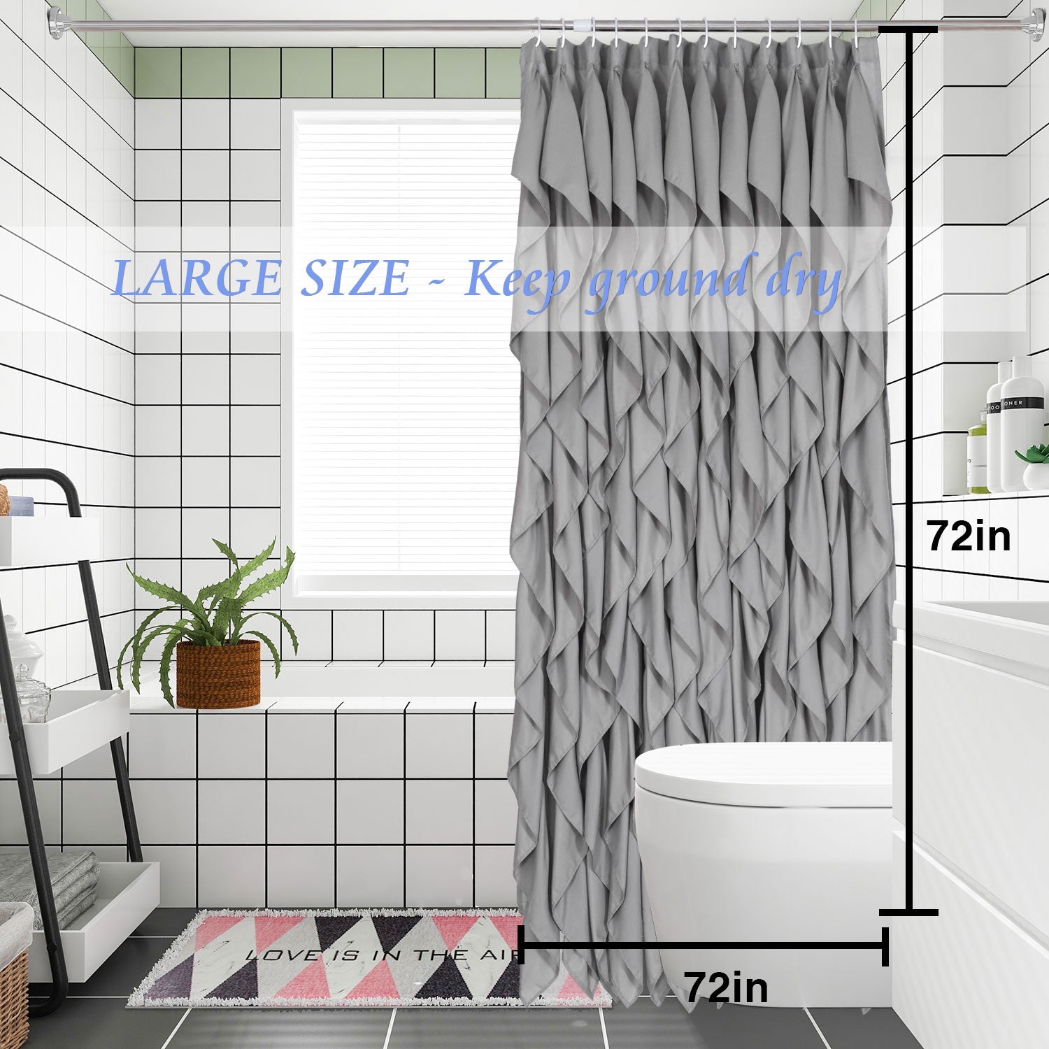 Super Soft Microfiber Shower Curtain Handcrafted Ruffle Bath Curtain 72