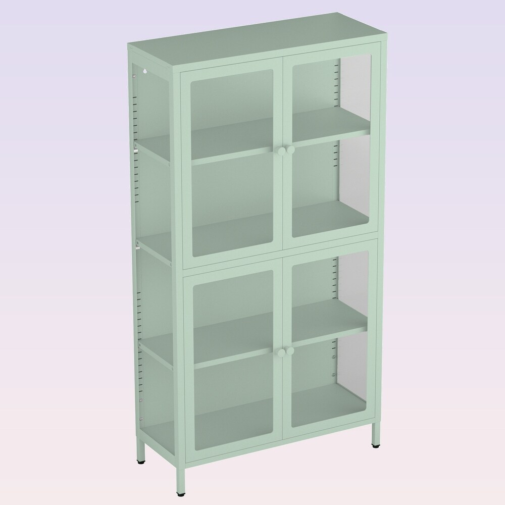 Modern Four Glass Door Storage Cabinet with Adjustable Shelves