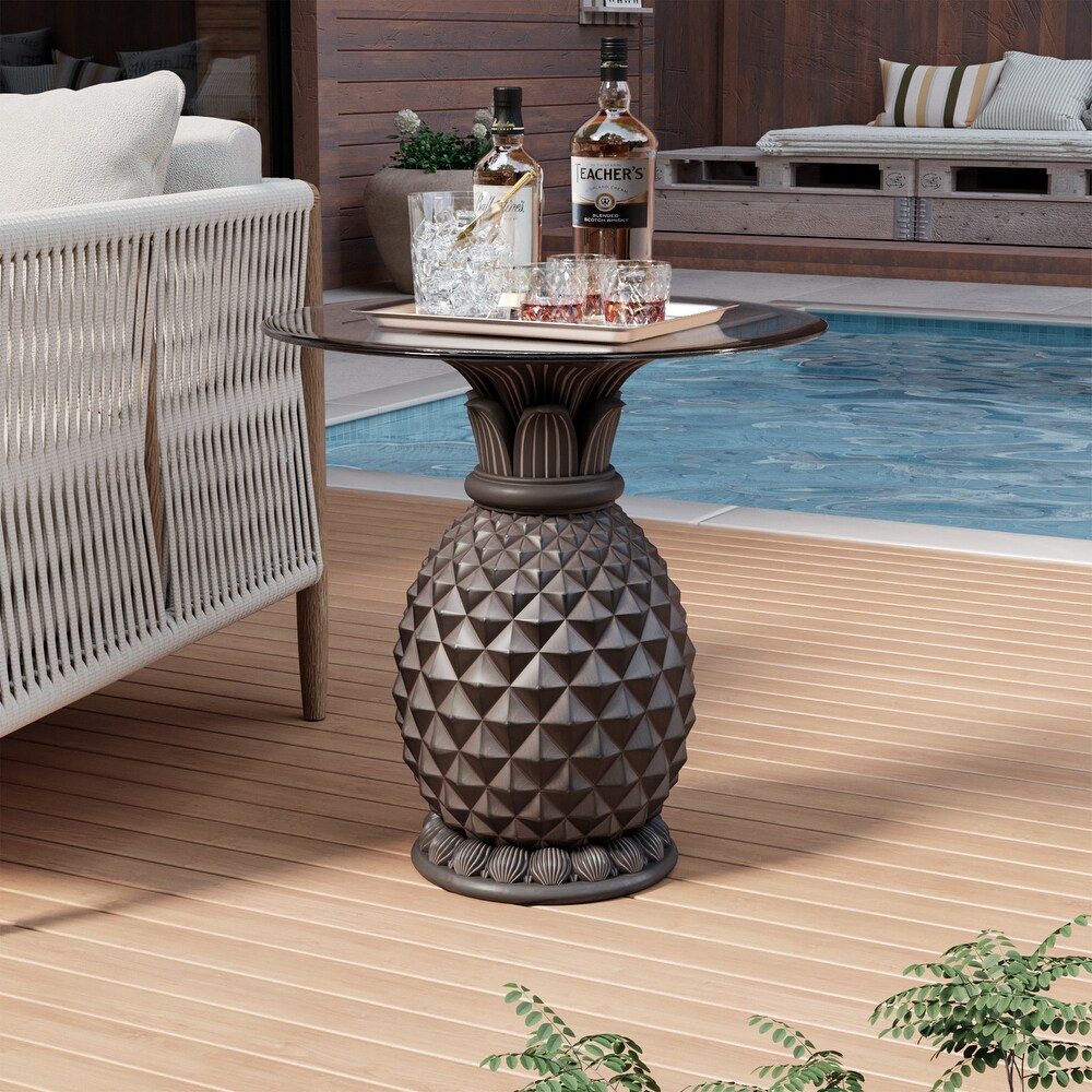 COSIEST Outdoor Patio Concrete Side Table w Pineapple Stand