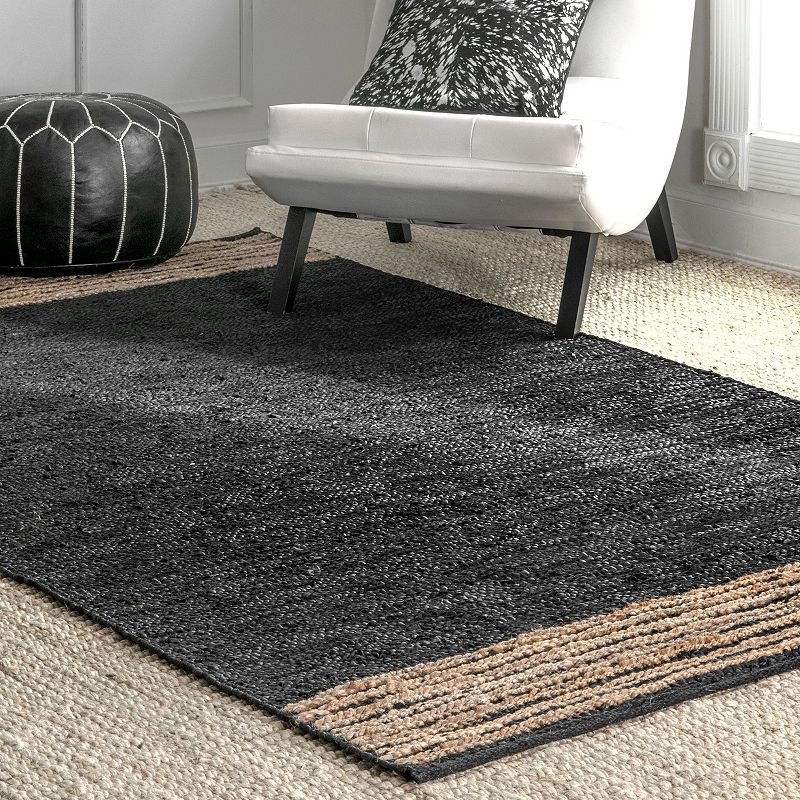 nuLoom Hand Braided Jute Leather Kelli Area Rug