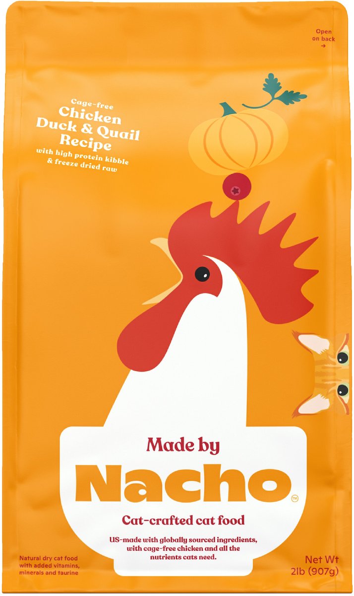 Made by Nacho Cage Free Chicken， Duck and Quail Recipe With Freeze-Dried Chicken Liver Dry Cat Food