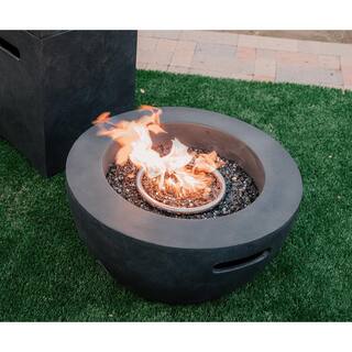 KANTE 25 in. W x 13.4 in. H Outdoor Round Concrete Metal Propane Gas Modern Smokeless Bowl Fire Pit Table in Charcoal RMFP-B01-60121