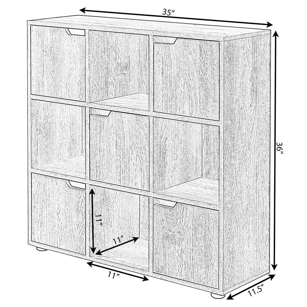 Basicwise 9 Cube Wooden Bookshelf Organizer with 5 Enclosed Doors and 4 Shelves White QI003677W