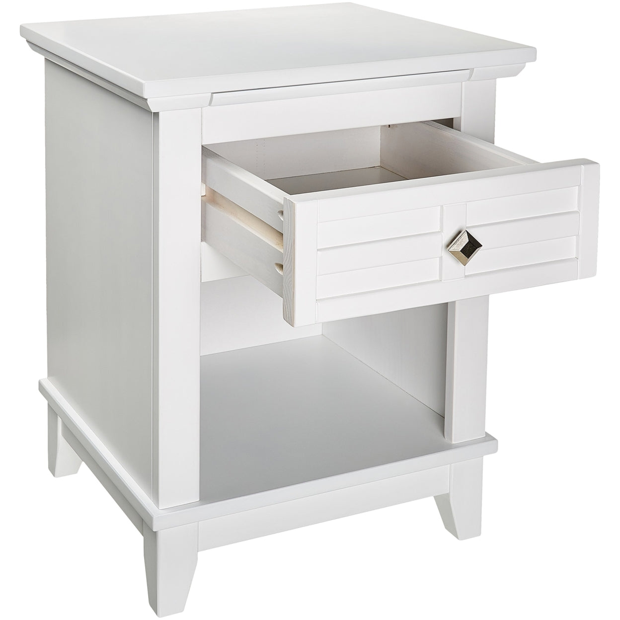 Transitional Wooden Nightstand with 1 Drawer and Bottom Shelf, White- Saltoro Sherpi