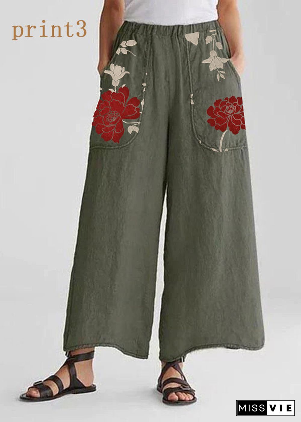 Cotton Linen Loose Wide Leg Casual Pants Tea Green-print1