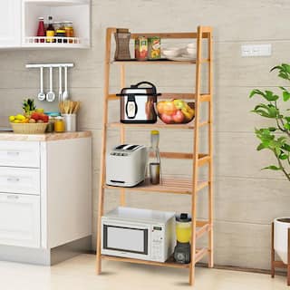 Costway 19 in. L x 12.5 in. x 47.5 in. Ladder Indoor Brown Wood Bamboo Plant Stand (4-Tiered) QD-Z14-A14-A