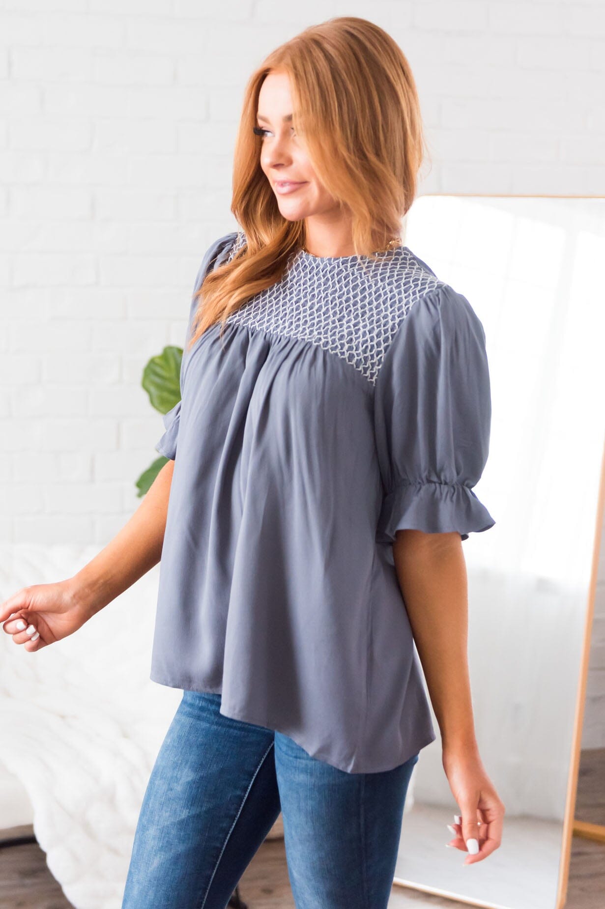 Drift Away Embroidered Modest Blouse