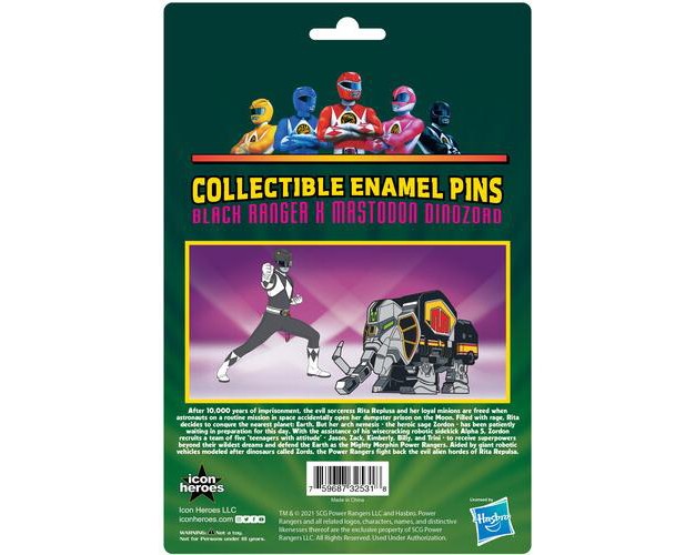 Icon Heroes Icon Heroes Power Rangers Black Ranger X Mastodon Zord Retro Pin Set