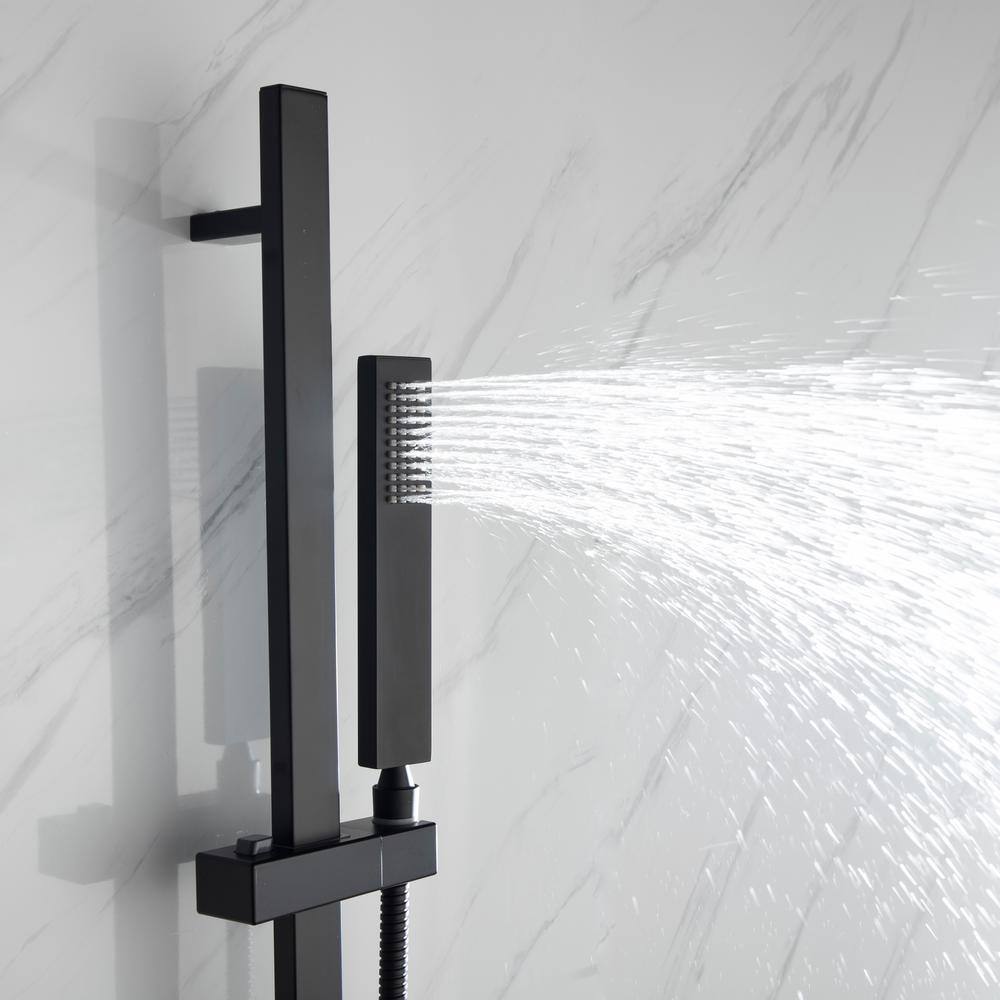 Lexora Cero 1-Spray Tub and Shower Faucet Combo with Square Showerhead and Handheld Shower Wand in Matte Black LSS12011MB