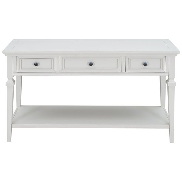 Antique White 3-Drawers Entryway Sofa Console Table with Bottom Shelf