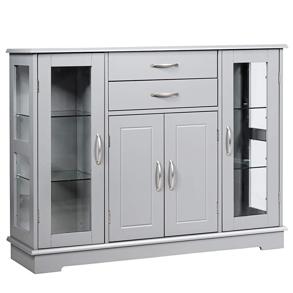 Sideboard Buffet Server Storage Cabinet  with 2 Drawers  3 Cabinets and Glass Doors for Kitchen Furniture Console Table