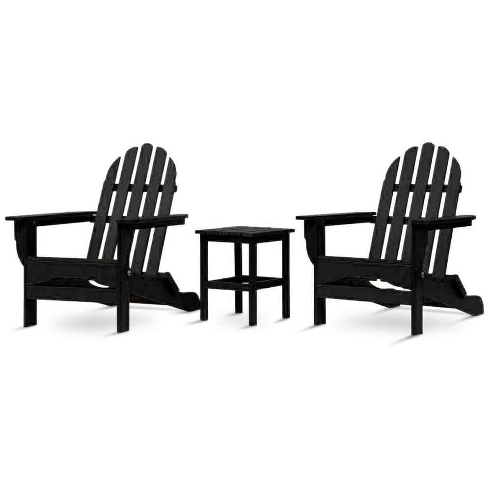 DUROGREEN Icon Black Recycled Plastic Folding Adirondack Chair with Side Table